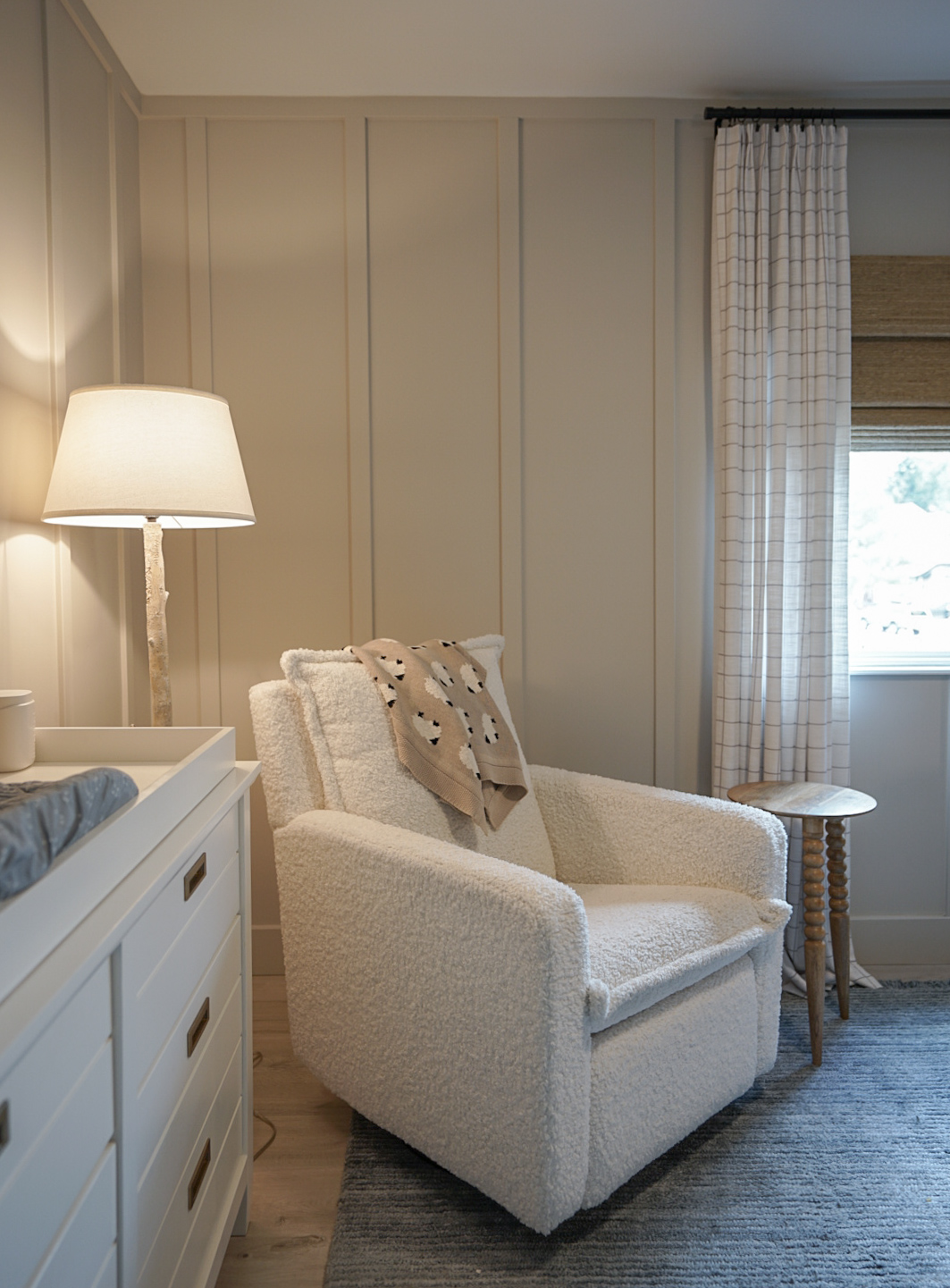 Highlands Ranch nursery with neutral tones and natural materials by Halcyon Haus