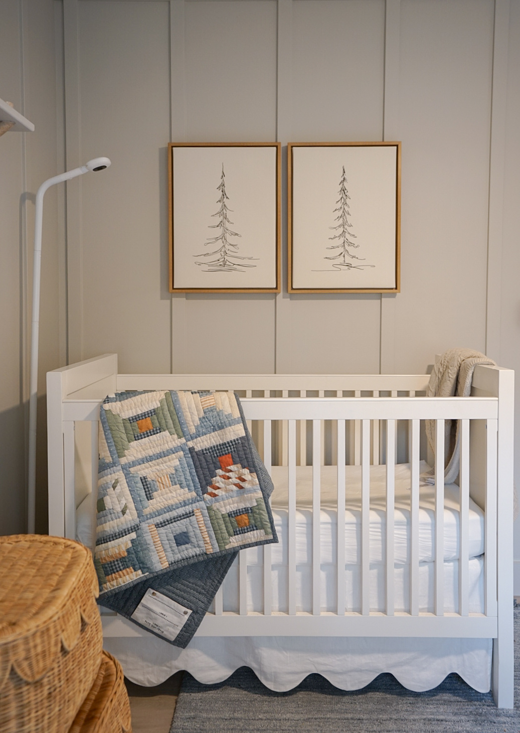 Neutral nursery detail with natural materials in Highlands Ranch by Halcyon Haus